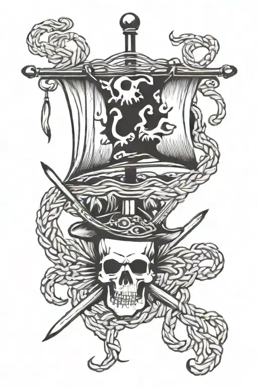 pirate flag and braids tattoo design idea