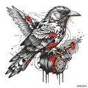 bird standing on grenade tattoo design idea