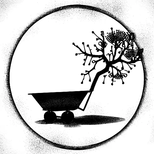 Tree con flower with an Antique wheelbarrow  tattoo design idea