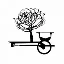 Tree con flower with an Antique wheelbarrow  tattoo design idea