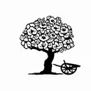 Tree con flower next to an Antique wheelbarrow in a setting tattoo design idea