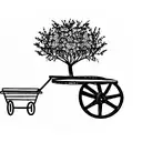 Tree con flower next to an Antique wheelbarrow in a setting tattoo design idea