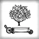 Tree con flower next to an Antique wheelbarrow in a setting tattoo design idea