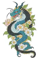 irezumi style with dragon, flowers and the colors are mainly black, green and blue  tattoo design idea