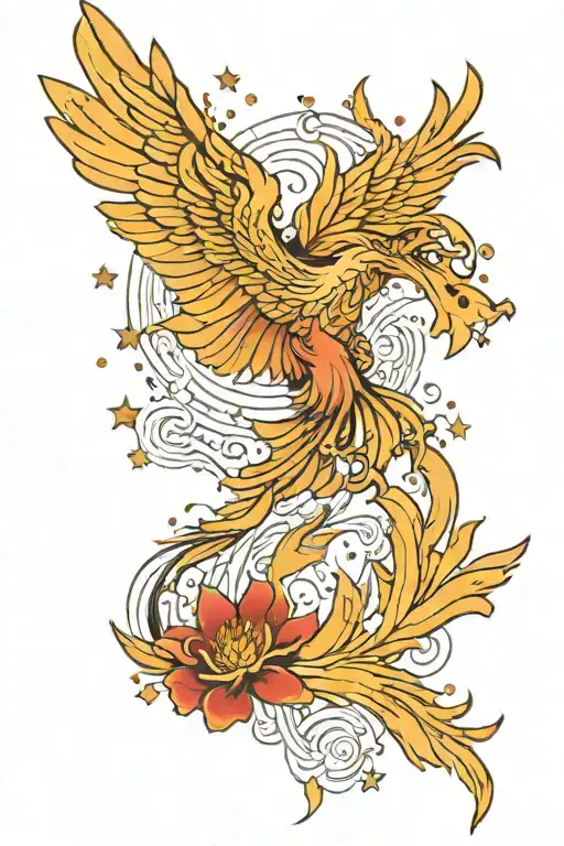 phoenix bird with stars surrounding tattoo design idea