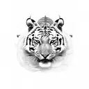 A video game controller merging with a tigress, symbolizing the client's love for gaming and tigers tattoo design idea