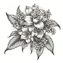 Grand Teton Mountain Range and lily of the valley and chrysanthemum  tattoo design idea
