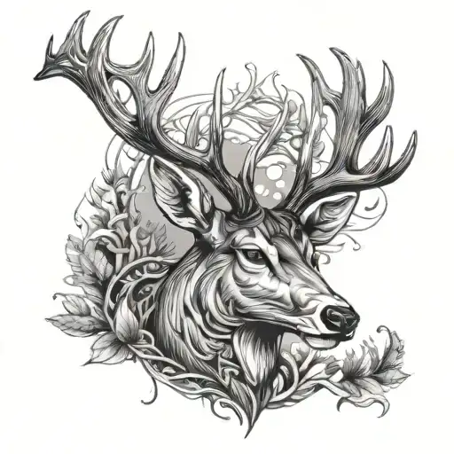 Deer with impressive antlers tattoo design idea