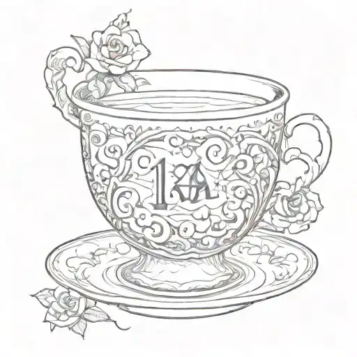 tea cup with 143 written below tattoo design idea