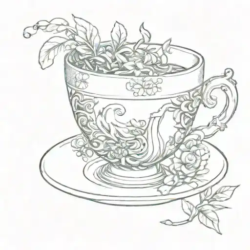 tea cup with 143 hidden in the details tattoo design idea