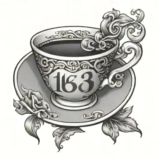 tea cup with 143 written below tattoo design idea