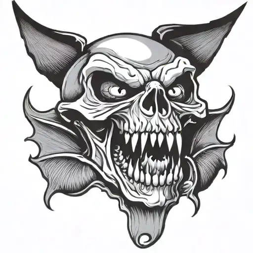 vampire skull wih mouth open tattoo design idea