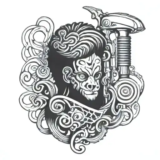 An intricate tattoo of a hair styling tool morphing into a wild animal tattoo design idea