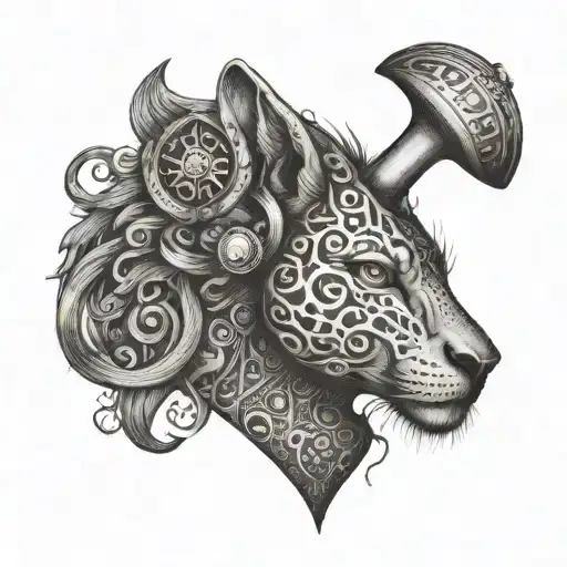 An intricate tattoo of a hair styling tool morphing into a wild animal tattoo design idea