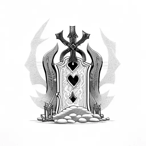 a graveyard covered by countless swords tattoo design idea