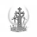 a graveyard covered by countless swords tattoo design idea