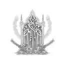 a graveyard covered by countless swords tattoo design idea