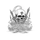 a graveyard covered by countless swords tattoo design idea