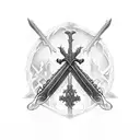 a graveyard covered by countless swords tattoo design idea