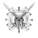 a graveyard covered by countless swords tattoo design idea