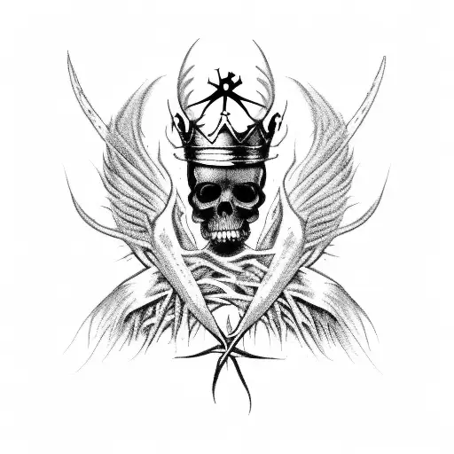 Grim Reaper with a crown of thorns and angel wings tattoo design idea
