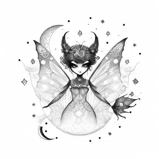 dark fairy and moon tattoo design idea