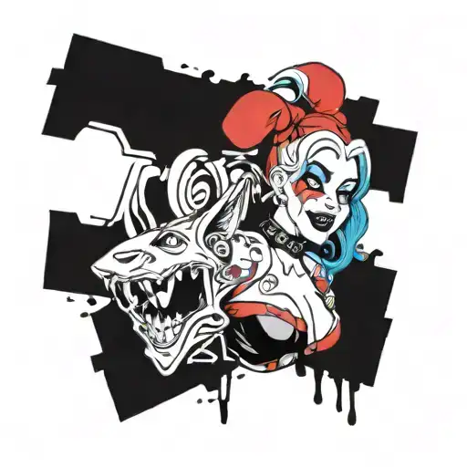 the image of harley quinn and border surrounding says babee you ain't even a little crazy tattoo design idea