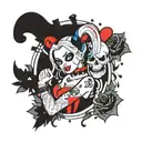 the image of harley quinn and border surrounding says babee you ain't even a little crazy tattoo design idea