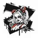 the image of harley quinn and border surrounding says babee you ain't even a little crazy tattoo design idea