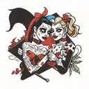 the image of harley quinn and border surrounding says babee you ain't even a little crazy tattoo design idea