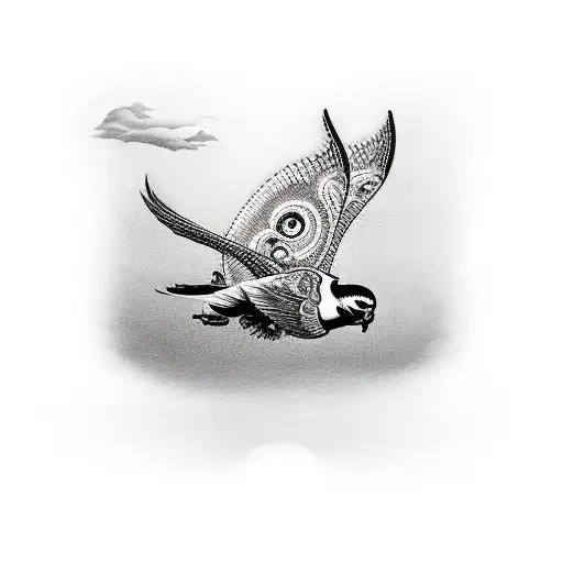 A unique design combining a piano keyboard with flying swallows tattoo design idea