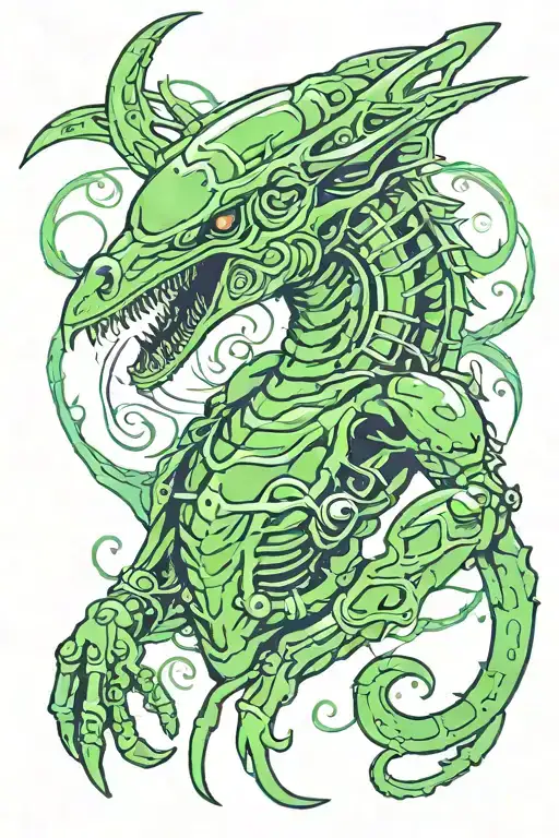 green xenomorph bird tattoo design idea