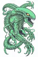 green xenomorph bird tattoo design idea