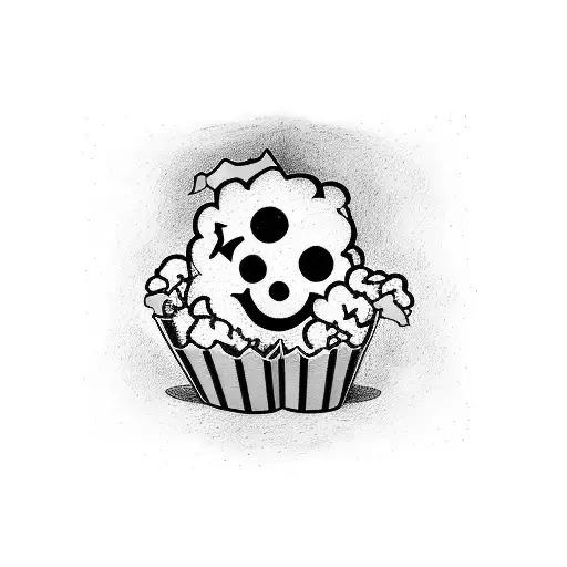 popcorn bag with smiley face and a sign that say "Eat Me" tattoo design idea