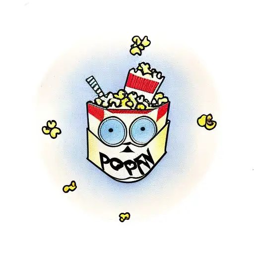 "Popcorn Bag With Smiley Face And A Sign That Say Eat Me" tattoo design idea
