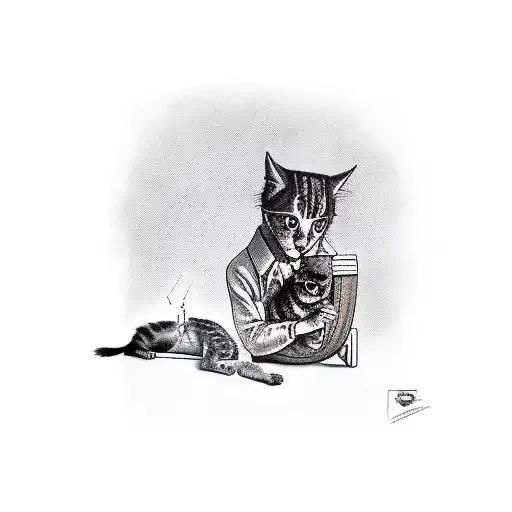 Frankenstein eating a cat tattoo design idea