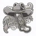 country themed, cowboy hat over a beer bottle with the words beer never broke my heart on the beer bottle label tattoo design idea