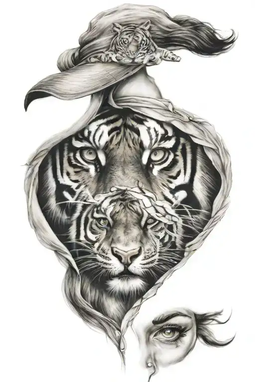 eyes half woman and half tiger tattoo design idea
