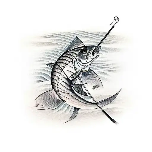 A traditional tattoo of a fishing rod and paintbrush crossed, symbolizing your dual passions tattoo design idea