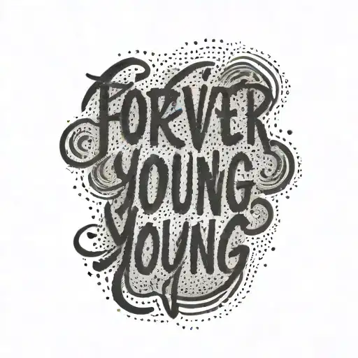 glitched text "Forever young"  tattoo design idea
