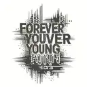 glitched text "Forever young"  tattoo design idea