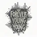 glitched text "Forever young"  tattoo design idea