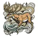whitetail deer and fish jumping tattoo design idea