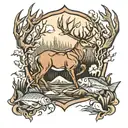 whitetail deer and fish jumping tattoo design idea