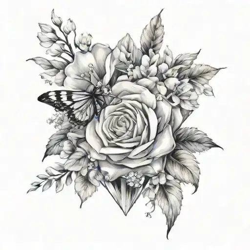 diamond and flowers tattoo design idea