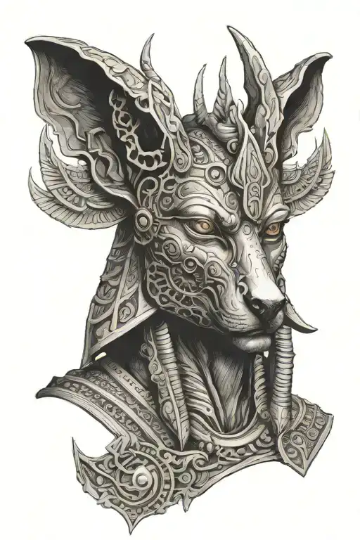 anubis egiptian god figure surrounded tattoo design idea