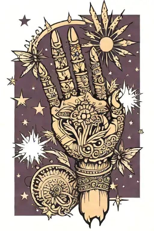 palm reaching into stars reaching out to Hindu god tattoo design idea