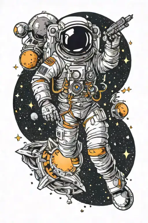 astronaut reaching out  into stars searching out to Hindu god tattoo design idea
