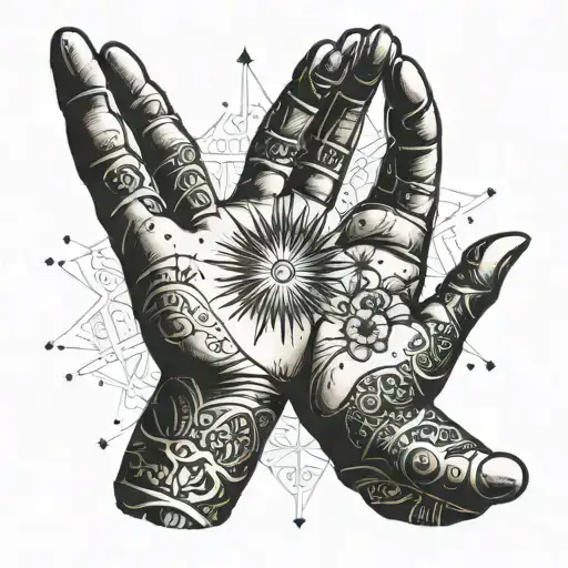 palm reaching out to stars for Hindu god tattoo design idea