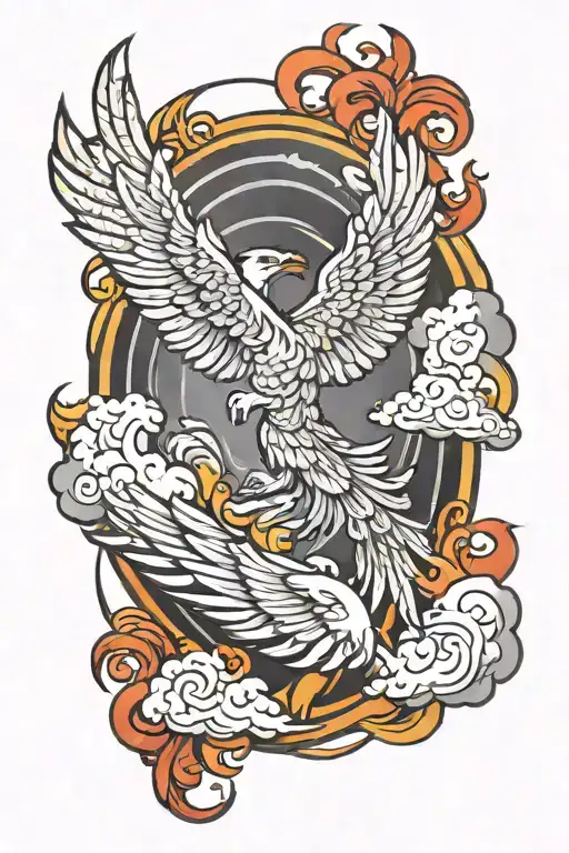 phoenix and storm clouds tattoo design idea